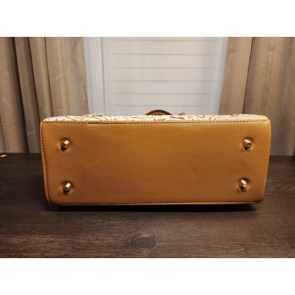 Gold White Sunflower Embossed Tooled Artisan LEATHER Crossbody Handbag Purse - Picture 9 of 15